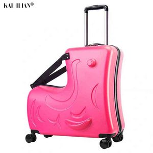 Dzieci Rolling Baggage Spinner Wheels Suitcase Kidley Cabin Trolley Torba Child Baby Baby On Trunk Can Trunk może siedzieć J220708 J220708