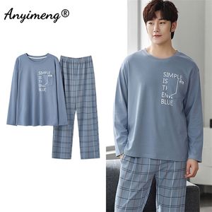 Pijamas de estilo minimalista coreano Conjunto de manga longa de manga longa Cotton Lowear para menino lazer masculino Homesuits de moda 220511