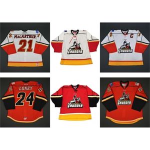 MThr New ECHL Adirondack Thunder 21 MacArthur 24 Ty Loney Uomo Donna Bambini 100% Ricamo Personalizzato Migliore qualità Maglie da hockey economiche Goalit Cut