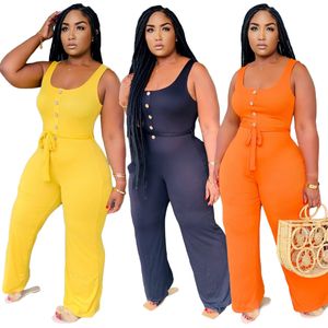 Fashion New 4XL Splicing Wide Leg Jumpsuits For Women Sling Sleeveless Casual Solid One Piece Rompers HM6330