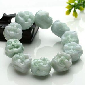 Beaded Strands Burma Jade Bean Color Laughing Buddha Head Bead Men and Women Armband Lars22