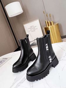 Luxury New Pradx Womens Ankle Boots Short Cowboy Snow Knight Winter Autumn Slip On Martin Shoes Storlek 35-42