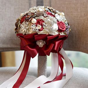 Wholesale wedding bouquet bling resale online - Luxurious Crystal Brooch Bridal Wedding Bouquet Artificial Rose Flowers Bride Marriage Bouquet Handholds Bling Bling Wedding f