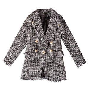 Abiti da donna Blazer U Giacca da donna in tweed Palid Nappa Colletto dentellato Primavera Autunno Inverno Manica lunga Doppiopetto Vintage Elegeant C