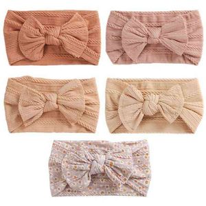 5 sztuk / partia Cable Bow Baby Headband Miękkie Elastyczne Drukuj Nylon Opaski Zestaw Baby Turban Noworodka dla dzieci Akcesoria do włosów AA220323