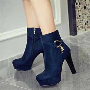 Wholesale blue bootie resale online - Small big size to fashion women winter ankle bootie burgundy blue black come with box182f