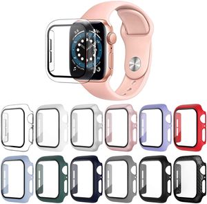 Gehäuse + gehärtete Folie, kompatible Apple Watch-Hüllen 45 mm, 41 mm, 44 mm, 42 mm, 40 mm, 38 mm, Glasschutzhülle für iWatch 9, 8, 7, 6, 5, 4 SE-Gehäuse