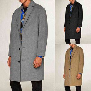 Erkek yün harmanlar moda erkek trençkot sıcak kalın ceket yün peacoat uzun palto üstleri sonbahar kış erkekler katı resmi T220810