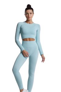 Pantaloni da donna in due pezzi per yoga fitness manica lunga abiti sportivi crop top leggings tuta da donna allenamento palestra abbigliamento abbigliamento sportivoWom