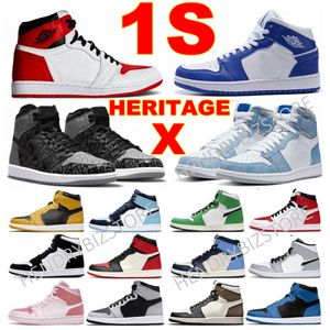 Mais novo 1 1S OG Heritage Kentucky Azul Rebelião Basquetebol Sapatos Mens Womens George Town Volt Diamante Shorts Criados Patentes Universidade Royal Sneakers Treinadores