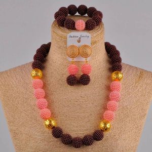 Серьги Ожерелье дюймы коричневые и персиковые имитируемые жемчужные ювелирные украшения наборы нигерийских свадебных наборов FZRS14