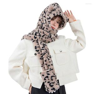 Beanie Skull Caps Winter Hood Scarf Hat Glove Set For Women Faux Fur Warm Leopard Tiger Skin Pattern Scarves ForLadies Girls Delm22