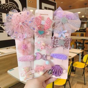 Korean mesh bow hairpin Set Girls Super fairy sweet little fresh hairpin lovely baby princess headdress