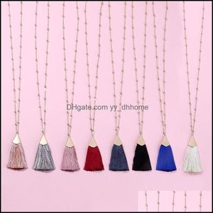 Pendant Necklaces Pendants Jewelry Boho Soft Fan Fringe Tassel Long Necklace Gold Polished Metallic Triange With Beads Stones Chain For Wo