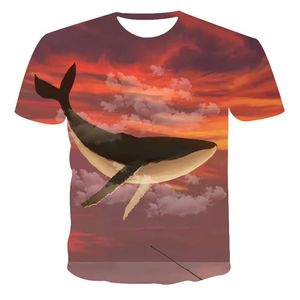 メンズTシャツ製品Tシャツメン高品質のメンズレディースクジラ油絵3D印刷Tシャツ人
