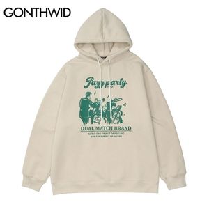 Hip Hop Hoodie Sweatshirt Streetwear Men Vintage Cartoon Band Tryckt Cotton Hooded Winter Harajuku Pullover Black 220402
