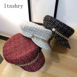 Autumn Winter Wire Fashion Berets Tweed Military Hat For Women Fashion Yacht Captain Female Skipper Sailor Hat Newsboy Caps J220722