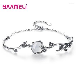 Cadeia de link Bracelets de prata Bangles Pretty Plum Blossom Flower Natural Crystal Charms Jewelry for Women Girls Birthday Giftlink Link Lars22