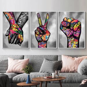 Canvas Schilderij Graffiti Art Lover Hand Street Art Gebaar Posters en Prints Wall Art Foto voor Woonkamer Home Decoratie