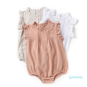 Moda-Ragazzi Bambina Pagliaccetti Neonato Tute Senza Maniche Lino Biologico Cotone Arrampicata Panni Tute Onesies vestiti per neonate da 0 a 3