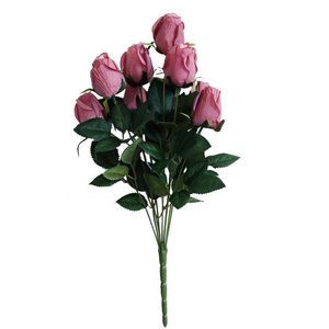 Fiori decorativi Ghirlande Seta Pianta verde Disposizione dei fiori Bocciolo di rosa artificiale Matrimonio Bouquet da sposa Festa a casa Pografia Decorazione finta