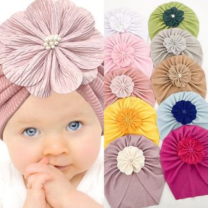 Spädbarn Toddle Sweet Flower Cotton Caps Kids Designer Rib Sticka Hatt Bandanas Baby Tjej Hår Tillbehör Barn Turban Cap