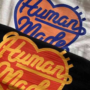 Human Nigo Made Love Cursive Letter Contrast Color Slub Cotton Cylinder Short Sleeve Men's and Women's Style