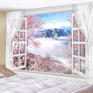 Tapestries SepYue Wall Tapestry Hanging Art Boho Cloth Window Cherry Blossom Mountains Hippie Kawaii Room Decor DecorationTapestries