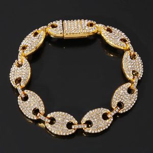 Charm Bracelets Hip-hop Iced Out Coffee Bean Bracelet Shine Cubic Zircon For Man Women Wrist Fashion Rock Jewelry Pub Cool Gift FriendCharm