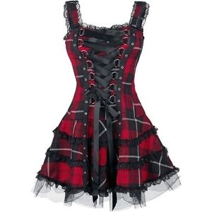 Dress Women Classic Frill Abiti in pizzo in pizzo senza maniche plaid vintage mini abiti da ballo abiti da ballo costume cosplay vestito moda 220406