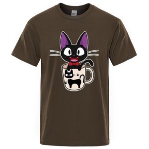 Camisetas para hombres Lindas caricaturas de gato de té tesoras impresas para hombres de la calle Hip Hop Street Fashion Man informal de gran tamaño de gran tamaño