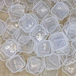 100pcs Boş plastik açık mini boş kare küçük kutu takı tapaları konteyner tırnak sanat renkli dekor elmas depolama kutusu 210330
