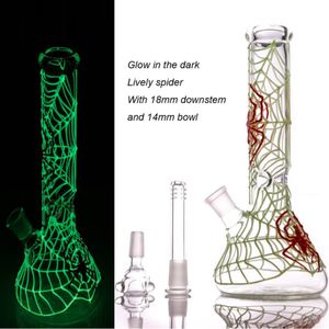 Bongs que brilham no escuro Hookahs Luminous Glass Beaker Bong Spider Water Pipe Dab Rig Glowing OilRigs