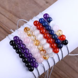 Natural Stone Bead Armband Women's Yoga Seven Chakra Citrine Amethyst Woven Justerbar ädelstenarmband Fashion Jewelry Gift