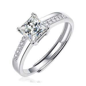 Moissanite Diamond Square Ring D Color 1CT Square Real 925 Sterling Silver For Women Wedding Fine Jewelry