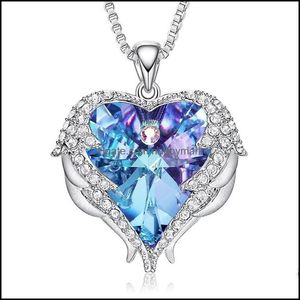 Pendant Necklaces Pendants Jewelry Women Sier Color Angel Wings Heart Necklace Vintage Crystal Rhinestone Statement Fashion Valentines Mot