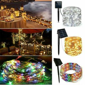 Strängar 100/200/300 LED SOLAR PROWED String Fairy Lights Waterproof Copper Wire Light Outdoor Garden Wedding Party Lamps Decorationed