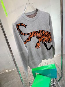 22SS Erkek Kadın Tasarımcıları Sweaters Lüks Leopar Jacquard Mektup Adam Paris Street Uzun Kollu Gri Siyah Beyaz S-2XL