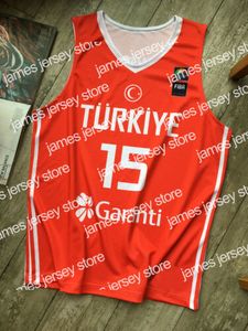 Yeni Vintage Hedo Türkoglu #15 Türkiye Takımı Basketbol Formaları Yüceltme Baskı Özel Özel Sayı 4xl 5xl 6xl Jersey