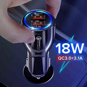 GETIHU 18W 3.1A Ładowarka samochodowa Universal Dual USB Szybkie ładowanie QC Mobile Phone Adapter dla iPhone 12 11 Pro Max 8 7 Samsung Xiaomi W220328