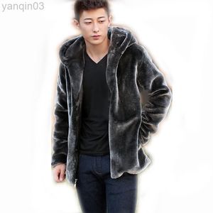 Autumn Winter Men Faux Fur Mink Coat Short Grey Coat Plush Fluffy Coat Male Plus Size Xxxl 4xl 5xl Warm Overcoat Men L220801