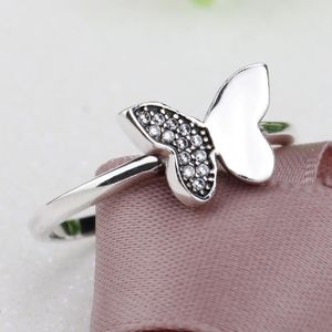 Klusterringar Butterfly Ring för kvinnor 925 Sterling Silver Lovely Romantic Finger Kvinna Bröllop Förlovning Fina Smycken