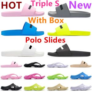 2022 Triple S Slides Slides Дизайнерские тапочки мужчины женщины летние пляжные шлепанцы белый черно -голубой серый париж