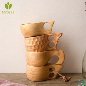 Hot Chinese Portable Wood Coffee Mug Gummi TROE TEA MILK CUPS Vatten Dricker Mugs Drinkware Handgjorda Juice Lemon Teacup Gift 210409