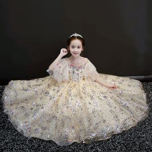 Stock 2-14 Years Lace Tulle Flower Girl Dresses Bows Children's First Holy Communion Dress Princess Ball Gown Wedding Pageant Party Dress