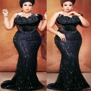 2022 Plus Size Arabic Aso Ebi Black Mermaid Luxurious Prom Dresses Pärled Crystals Evening Formal Party Second Reception Birthday Engagement Gowns Dress ZJ250