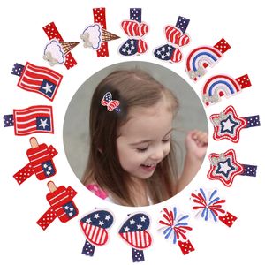 Embroidered American Flag Star Printed Barrettes Hair Clips Baby Girls Children Independence Day Hairpins Hairbow With Clip 4Th Of July Kids Hair Accessories M4068