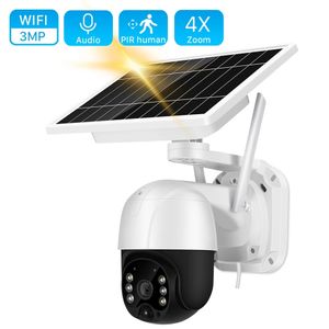 WiFi Solar Camera Outdoor 3MP PIR Human Detection Tway Way Audio Wireless PTZ Camera 30m Color Night Vision CCTV Security Cameras