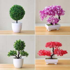 Dekorativa blommor kransar simulering växt krukut sakura snöboll med potten konstgjorda växter bonsai grönt litet träd mini boll blomma dec