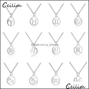 Pendant Necklaces Pendants Jewelry 1Pc Zodiac Necklace Constellation Sign Sier Chain For Women 12 Constellations Gift Wholesale Drop Deliv